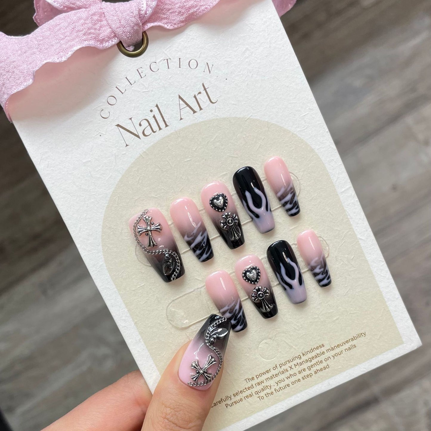 Y2K Flame Black and Pink Press On Nails