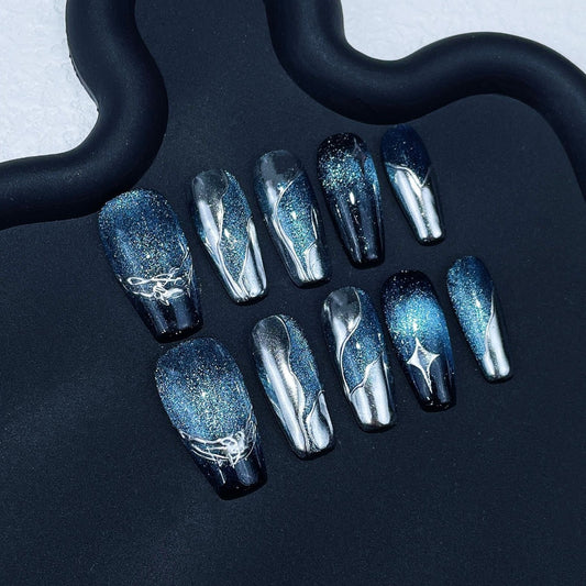 Gothic Cosmic Galaxy Glitter Blue nails