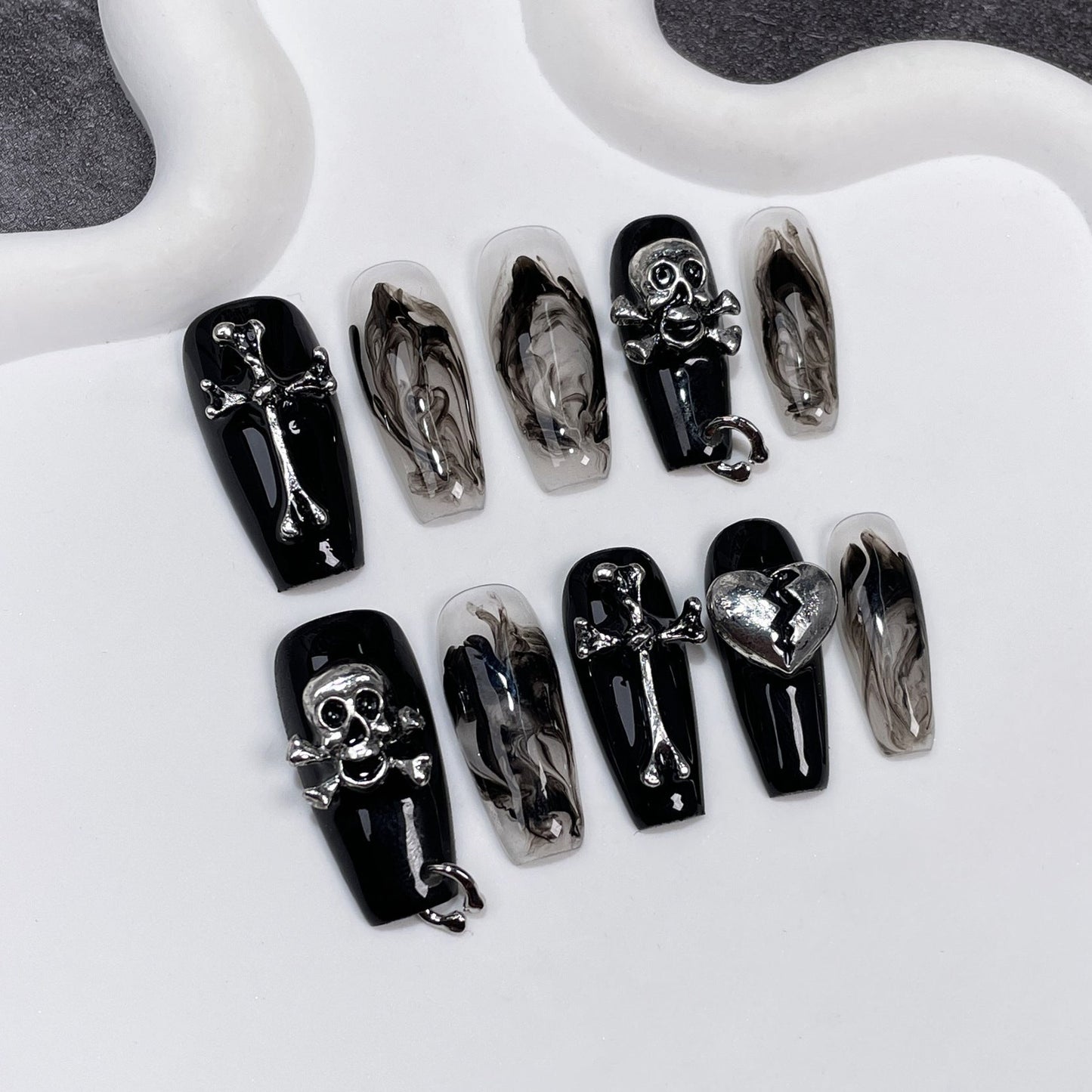 Gothic Black Cross press on nails