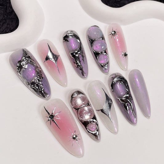 Glitter Purple and Pink press on nails