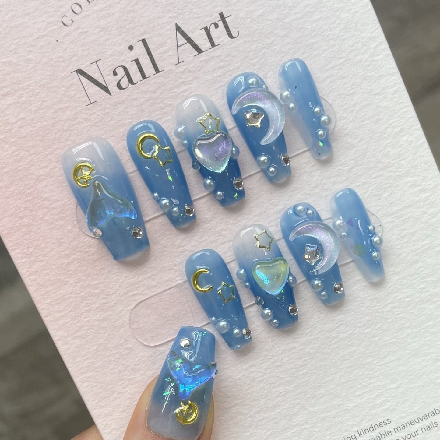 Luxury Blue Mermaid& Moon Press On Nails