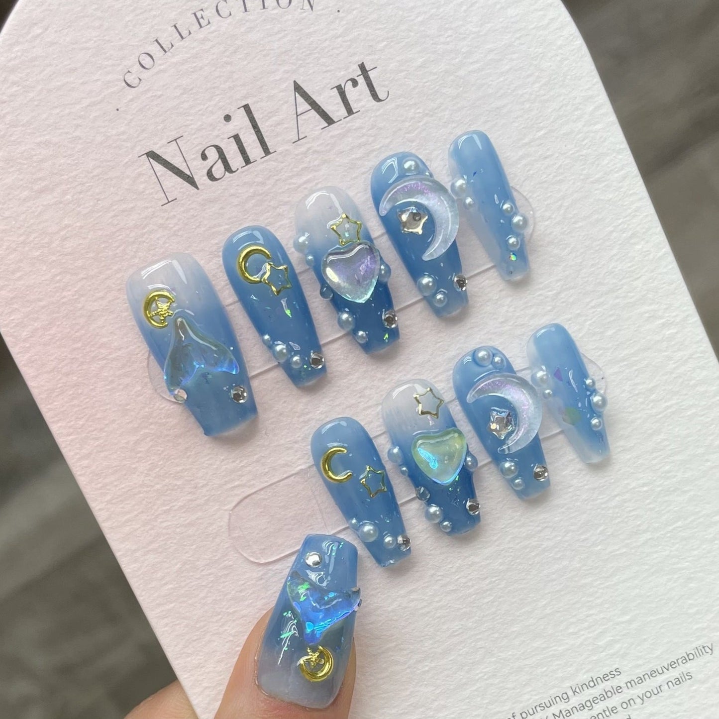 Luxury Blue Mermaid& Moon Press On Nails