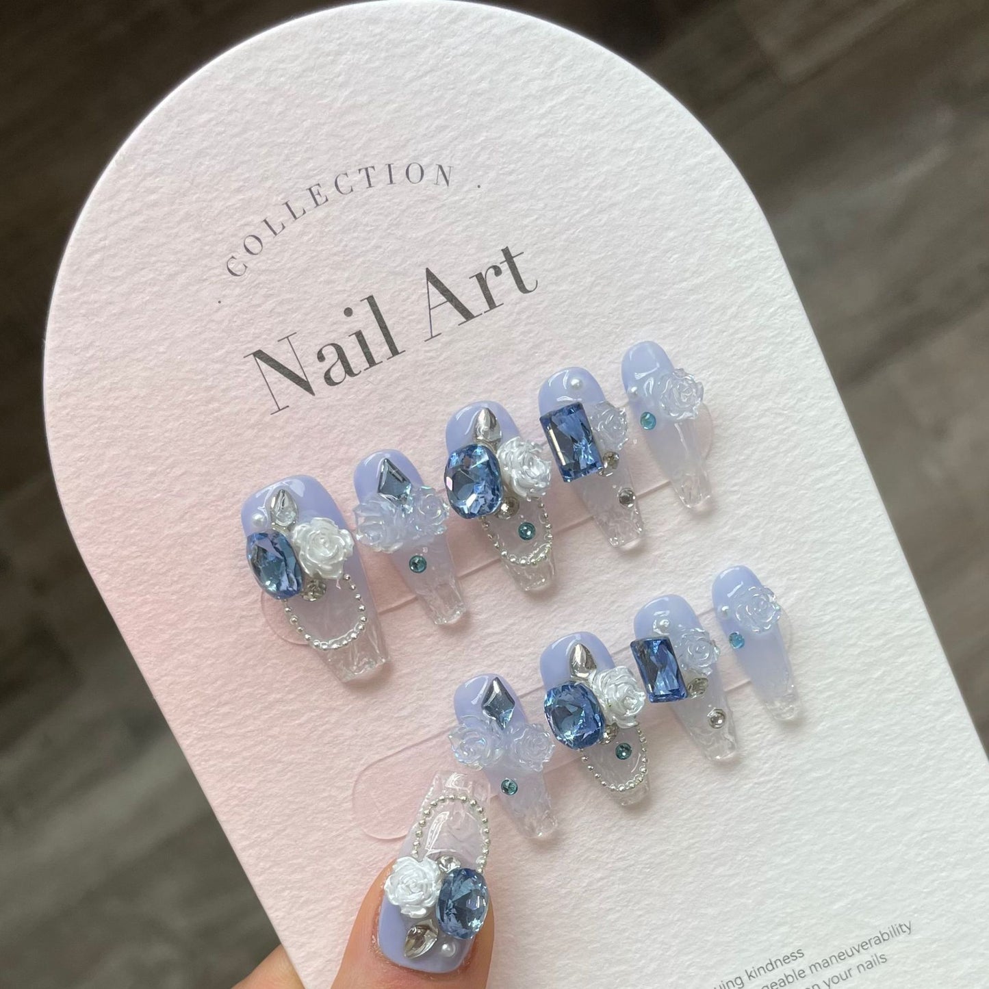 Blue Camellia Elegant Press On Nails