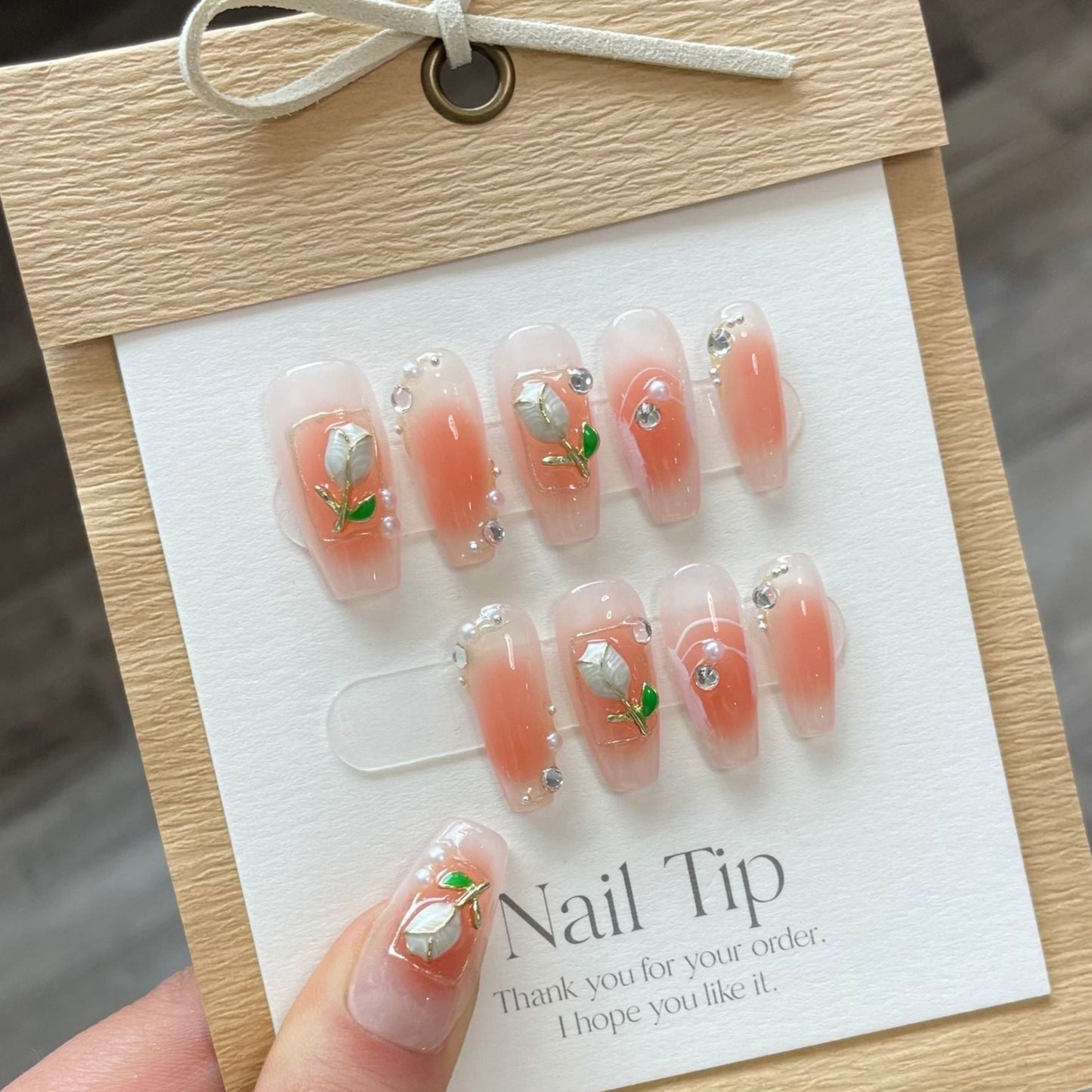 Orange Tulip Smudge Press On Nails