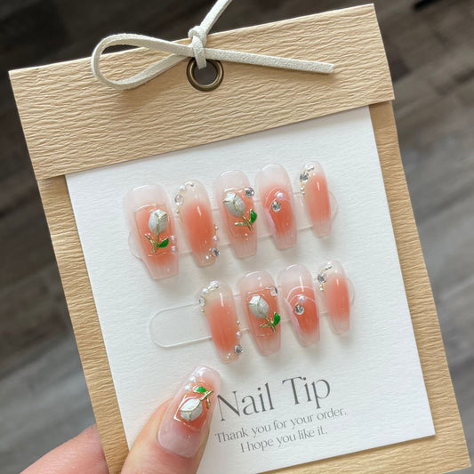 Orange Tulip Smudge Press On Nails