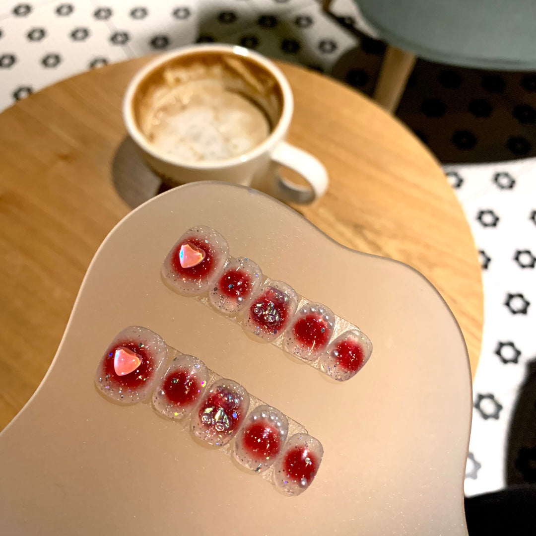 Valentine's Day Heart Red Short Nails