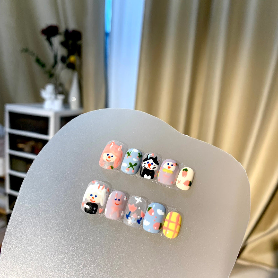 Cute Hand Painted Cat Press On Nails