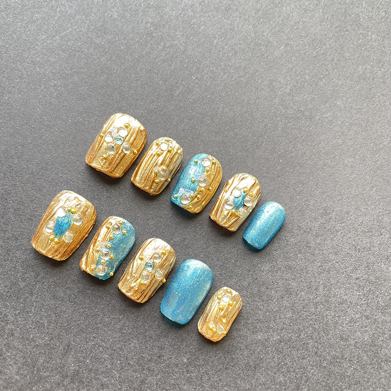 Boho Gold and Blue Nails