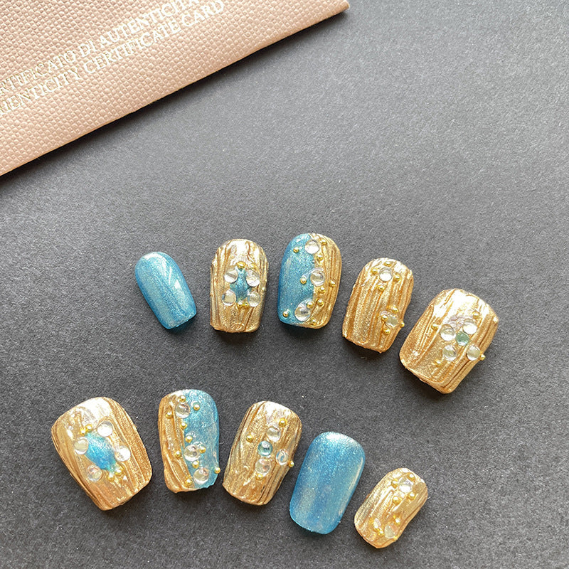 Boho Gold and Blue Nails