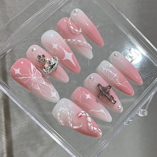 Y2K Butterfly & Snake Pink Press On Nails