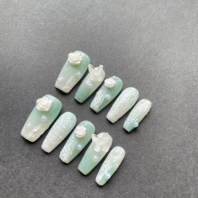 Light Green Gypsum Camellia Nails