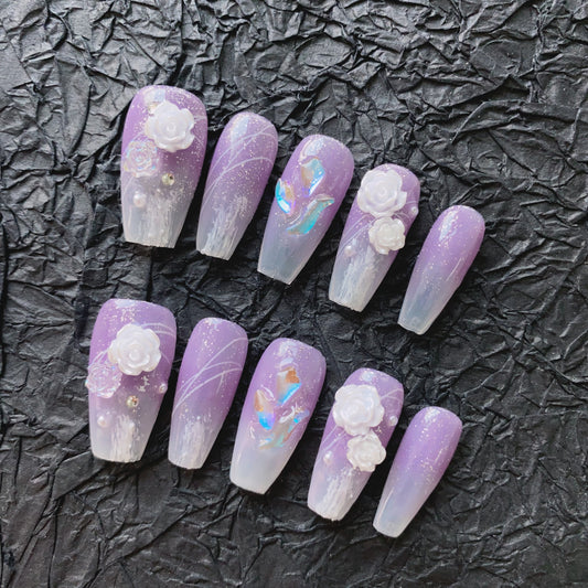 Purple Fairy French Camellia Press On Nails