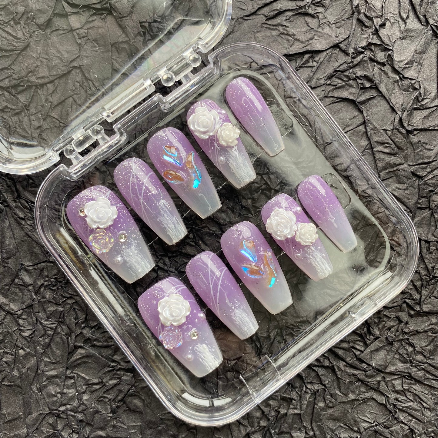 Purple Fairy French Camellia Press On Nails