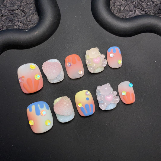 3D Candy Bear Cute Press On Nails