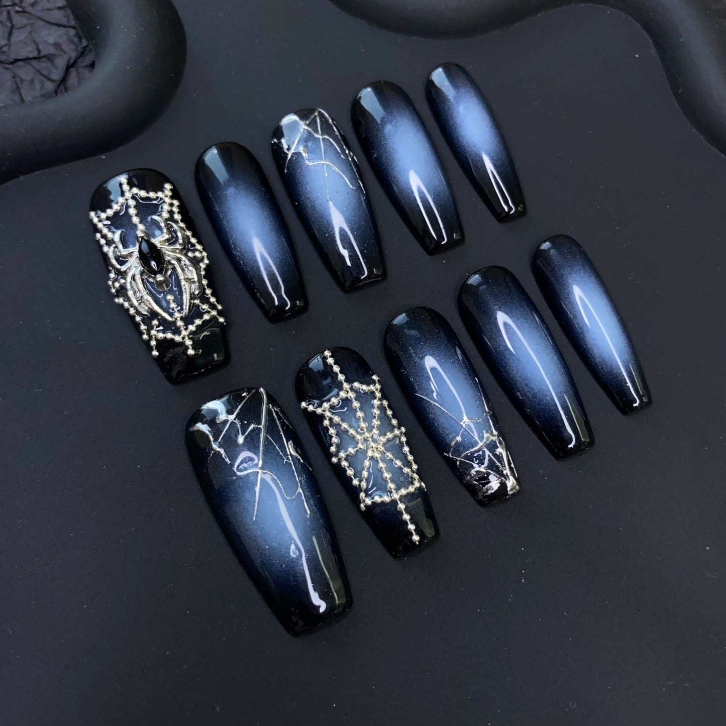 Black Spray Spider Press On Nails