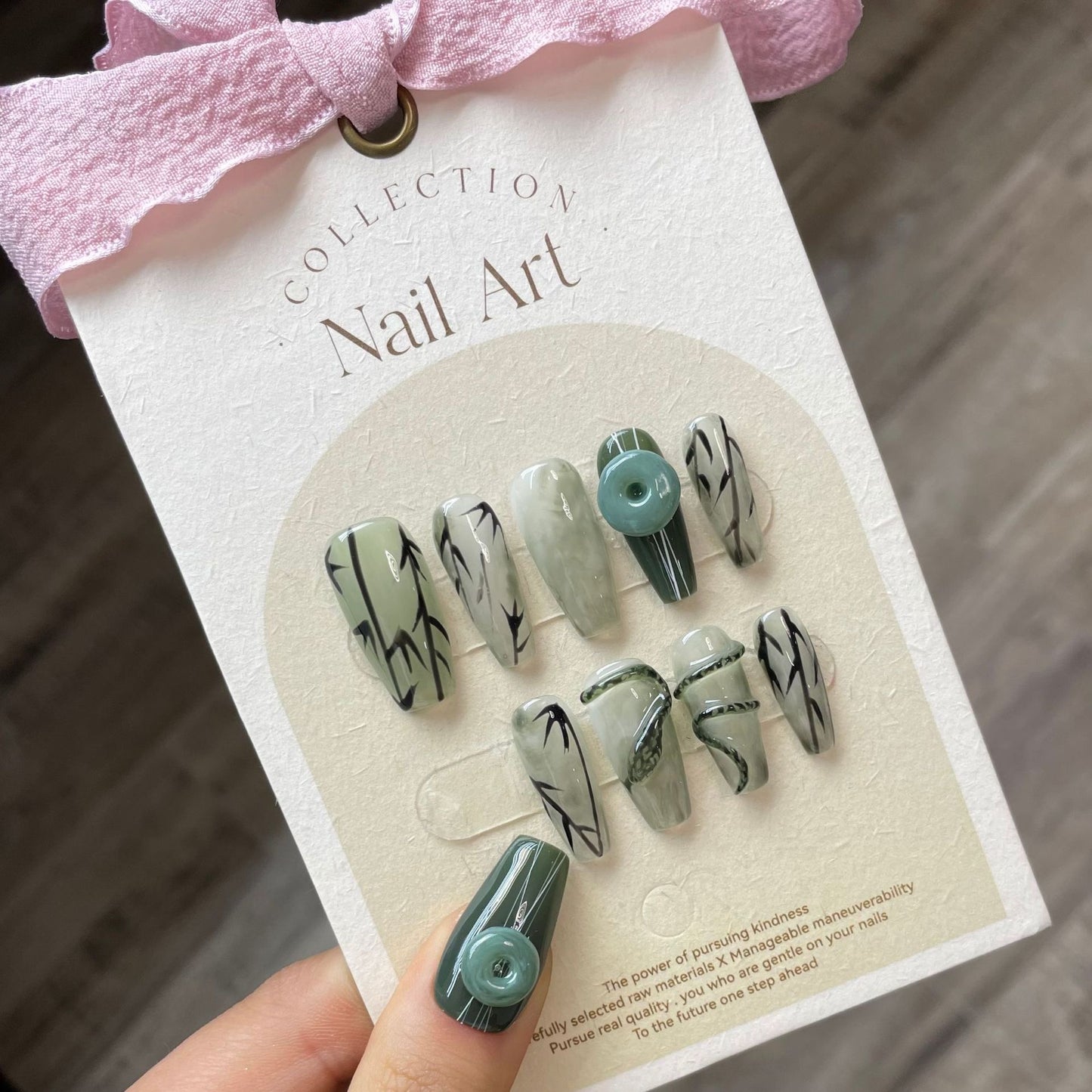 Ink Green Bamboo Jade & Snake Nails