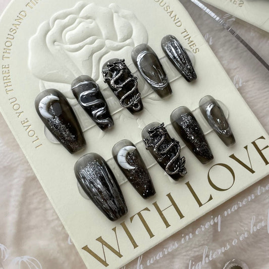 Gothic Dark Moon&Dragon Press On Nails