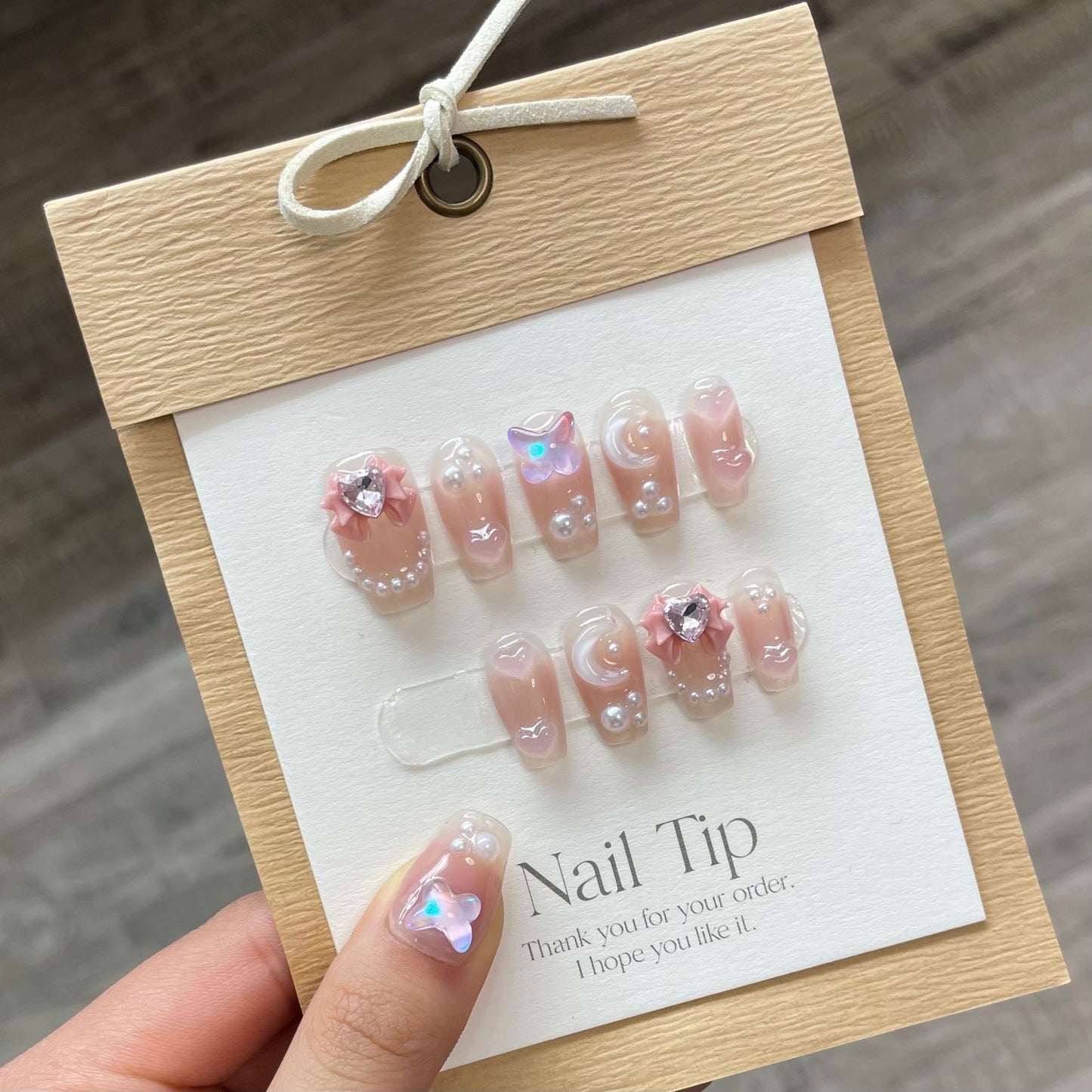 Kawaii Bow Tie Pink Press On Nails Short