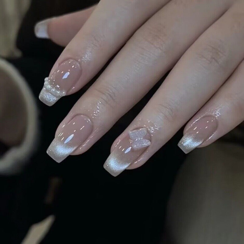 Silver French Cat Eye Fairy Nails