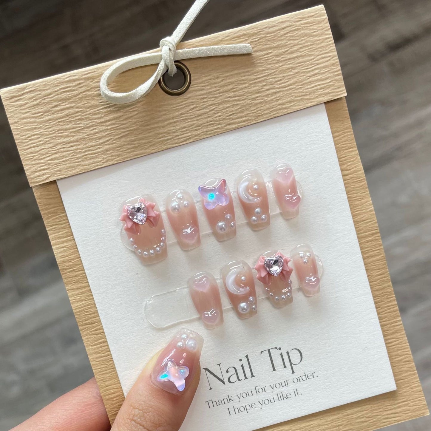 Kawaii Bow Tie Pink Press On Nails Short