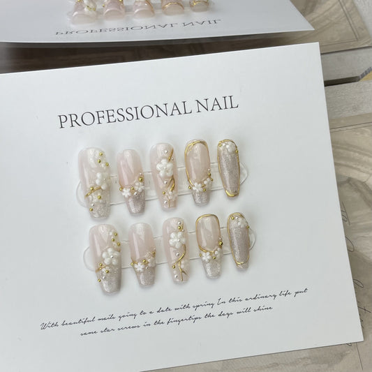 Silver Hand Painted Elegant Press On Nails