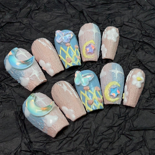 Garden Macarons Moon & Butterfly Nails