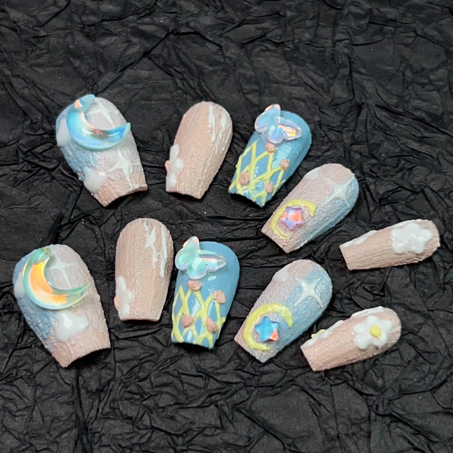 Garden Macarons Moon & Butterfly Nails