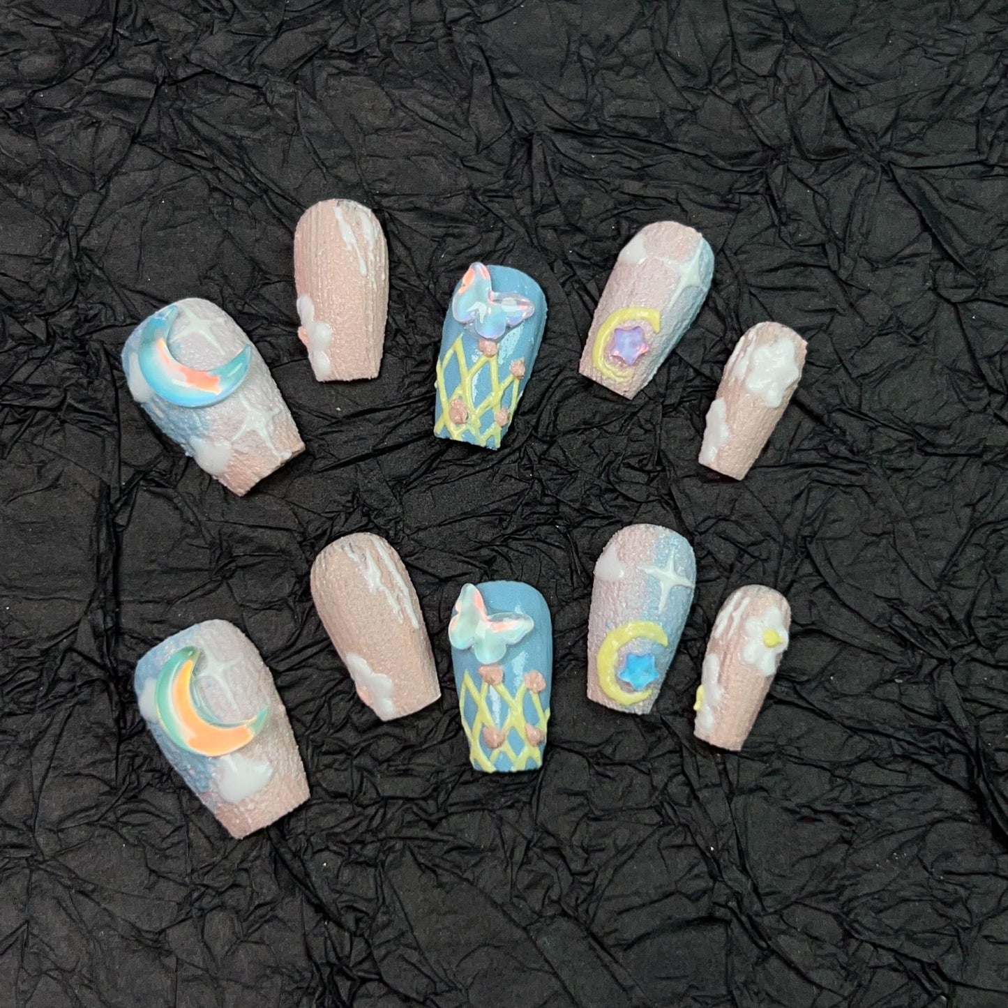 Garden Macarons Moon & Butterfly Nails