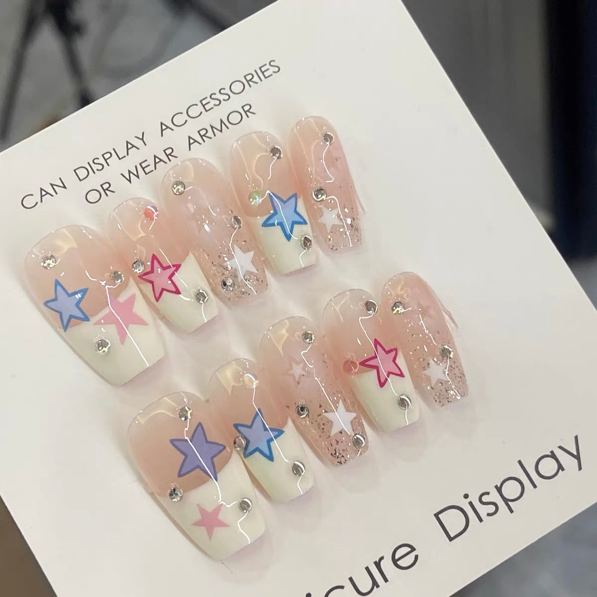 Cute White French Star Press On Nails