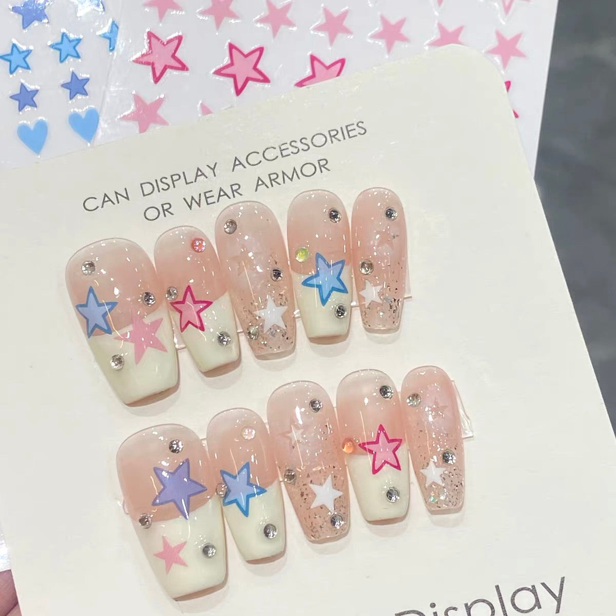 Cute White French Star Press On Nails