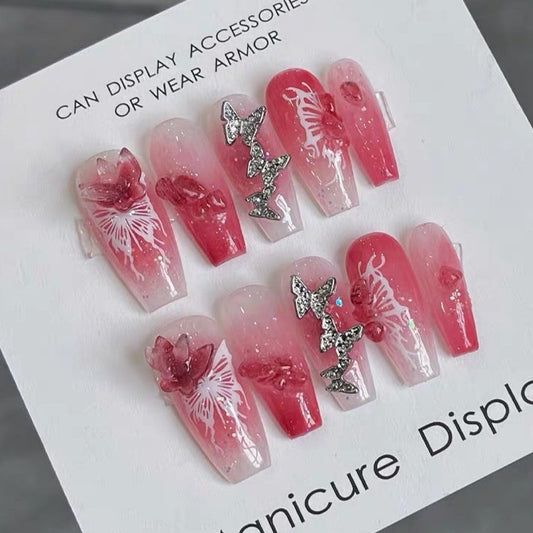 Y2K Butterfly Red and Pink Press On Nails