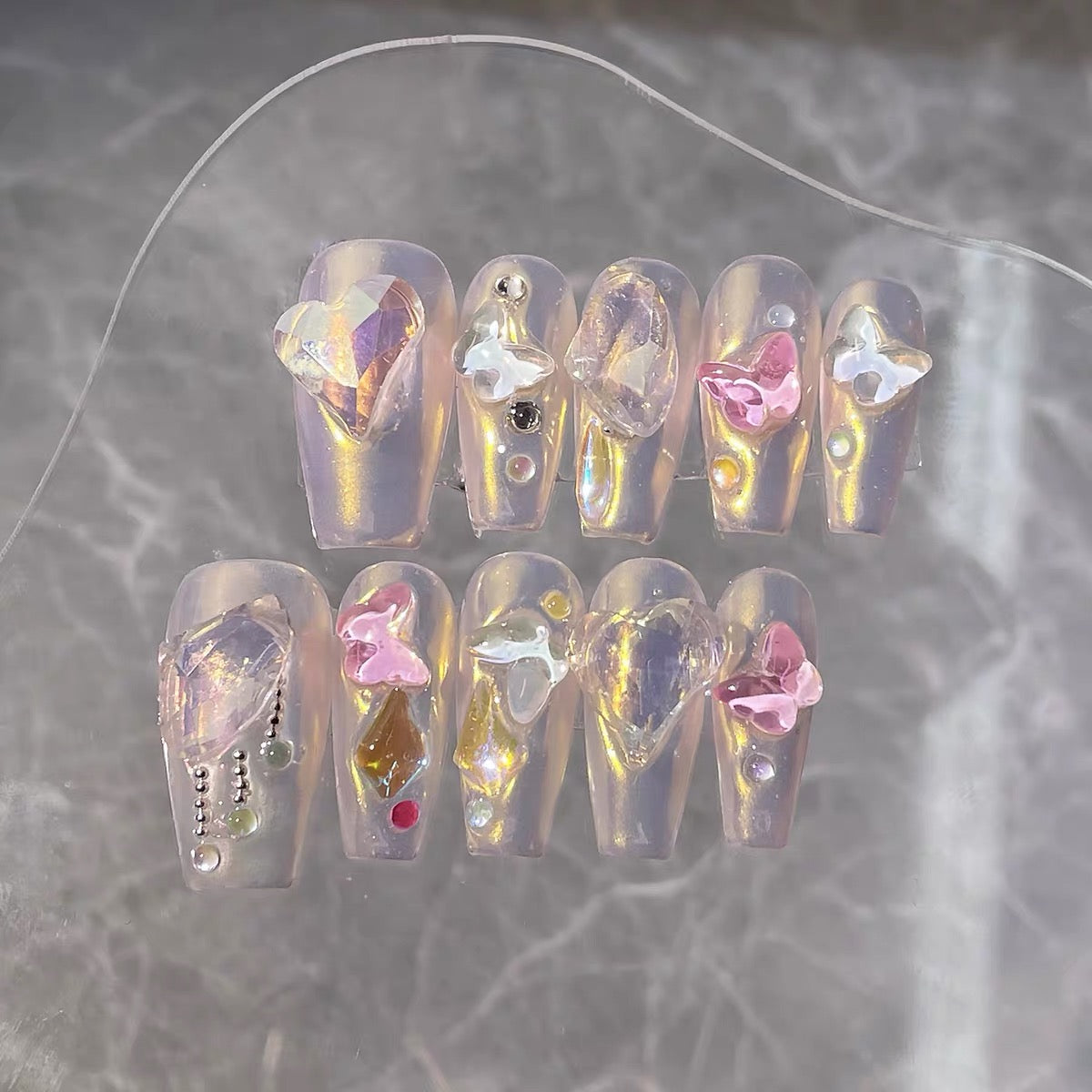 Transparent Rhinestones Cute Press On Nails