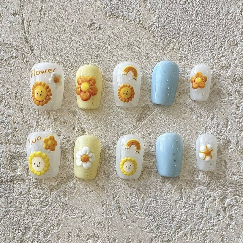 Cute Little Lion & Sun Press On Nails