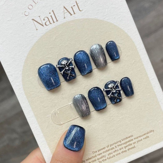 Gothic Blue Cat Eye Press On Nails