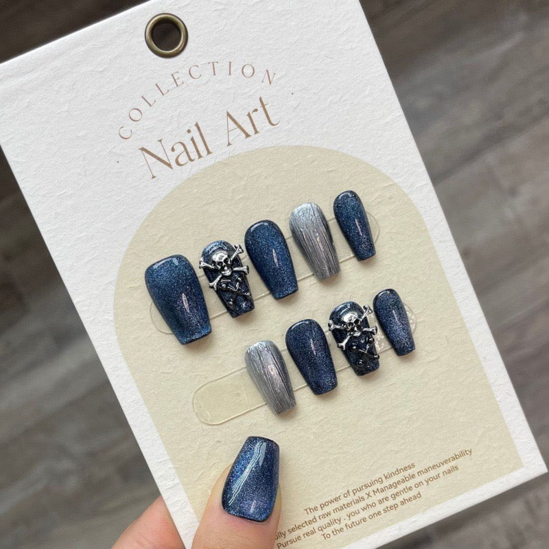 Gothic Blue Cat Eye Press On Nails