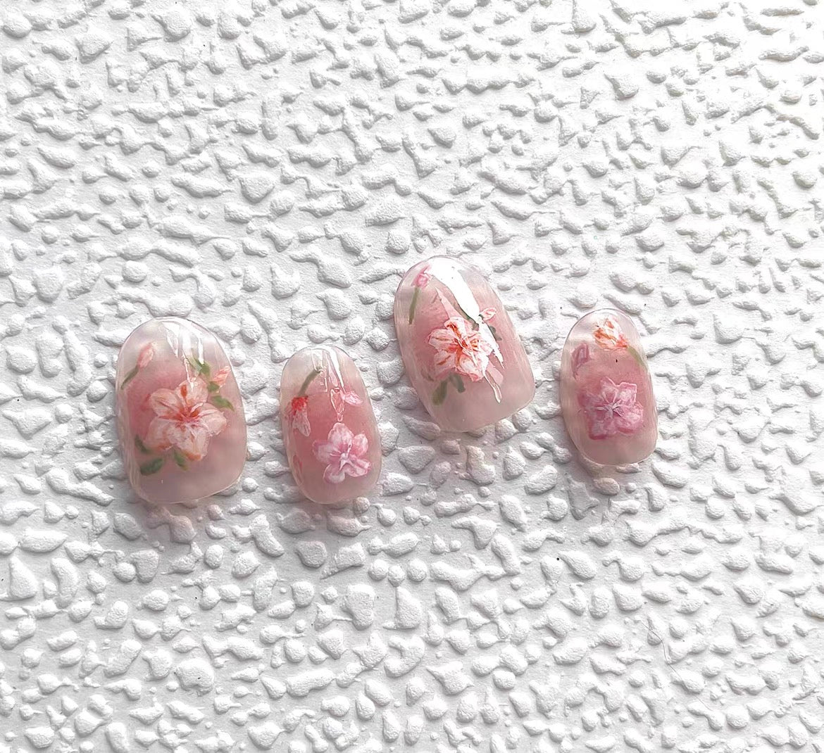 Exquisite Flower Hand Painted Pink Press On Nails