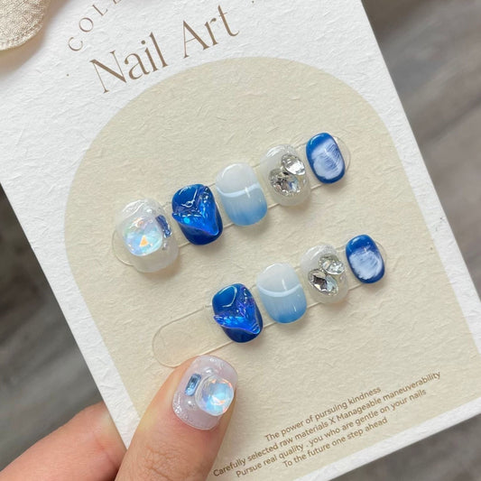 Blue Mermaid Cute Short Nails