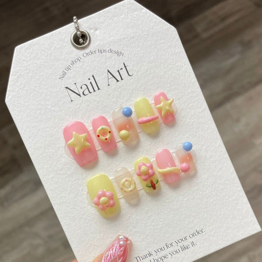 Macaron Cute Star Press On Nails