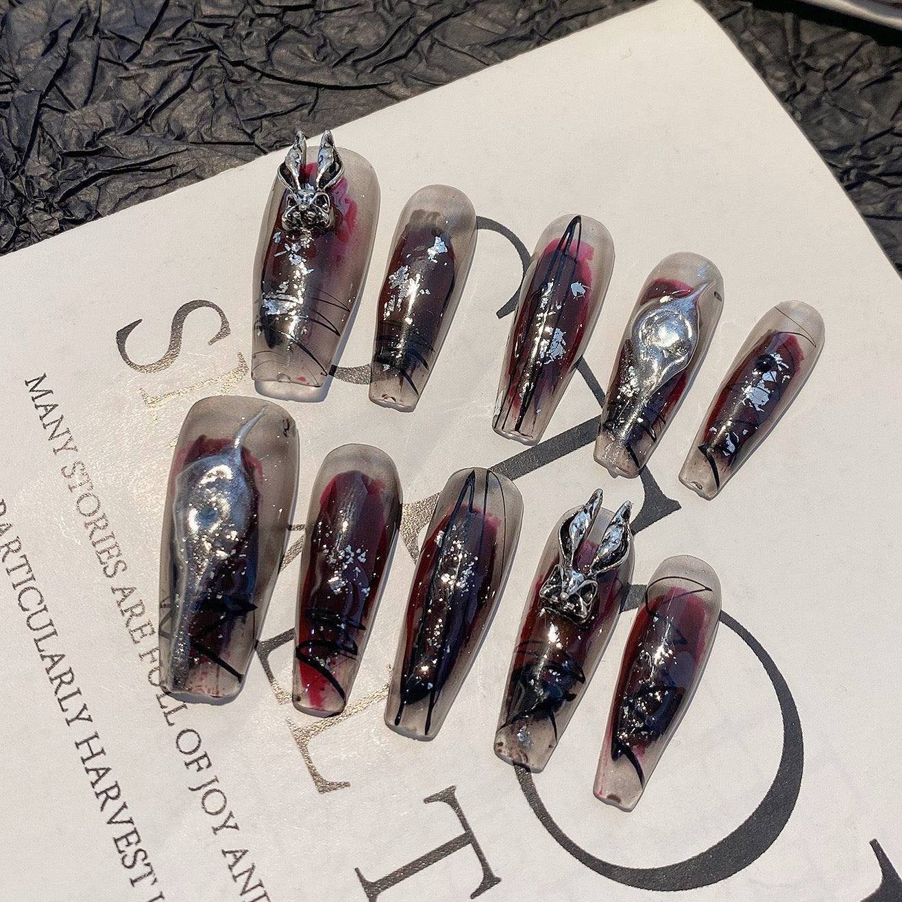 Gothic Rabbit & Devil Black Press On Nails