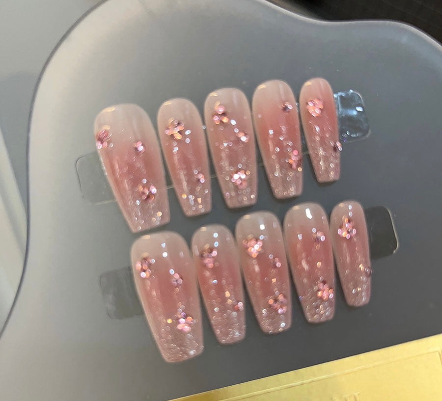 Glitter Pink Bling Glam Press On Nails