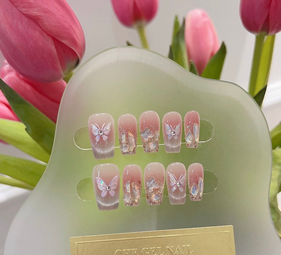 Butterfly Pink Press On Nails