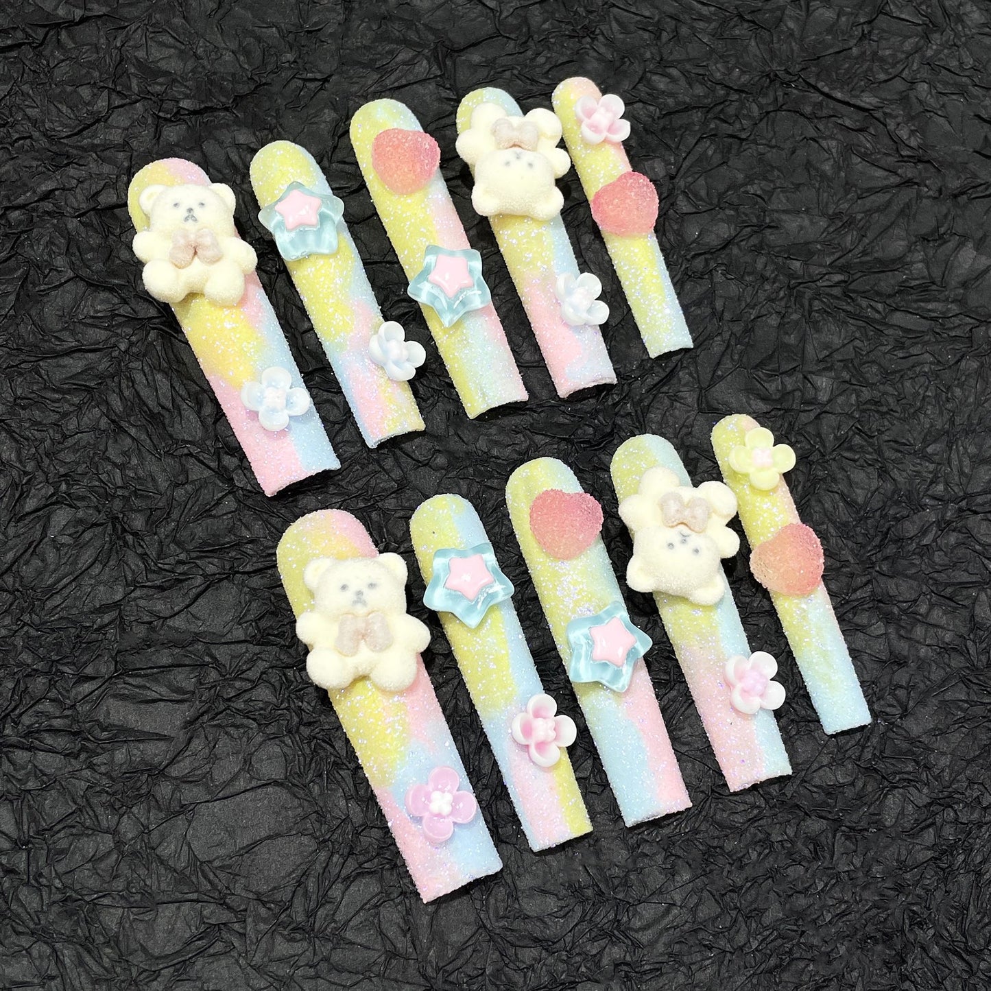 Extra Long Macaron Cute Bear Press On Nails