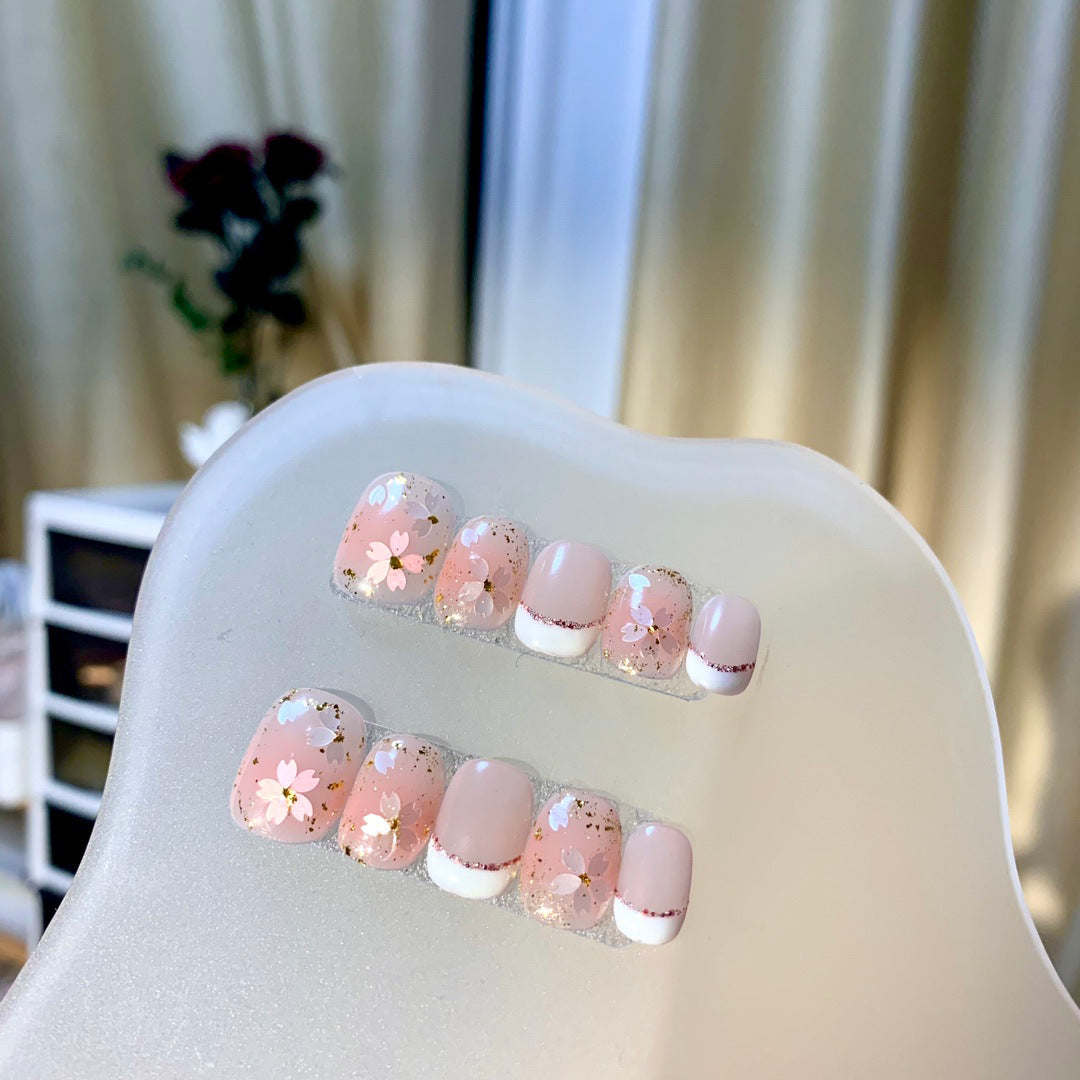 French Pink Cherry Blossoms Press On Nails