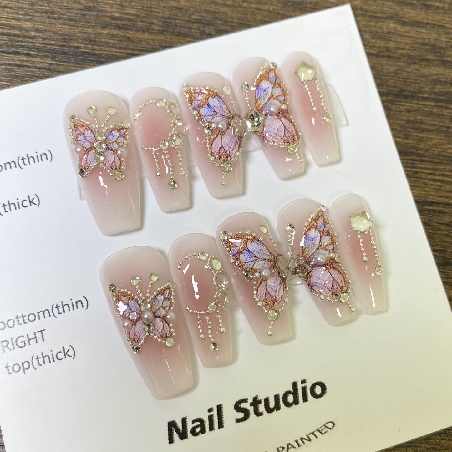 Luxury Butterfly Pink Press On Nails