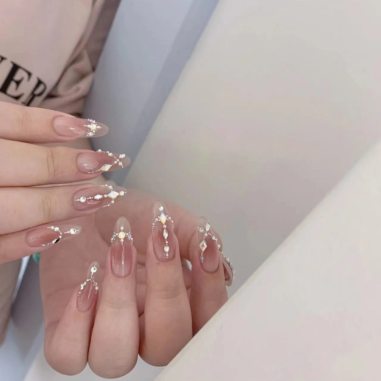 Bohemia Rhinestone French Press On Nails