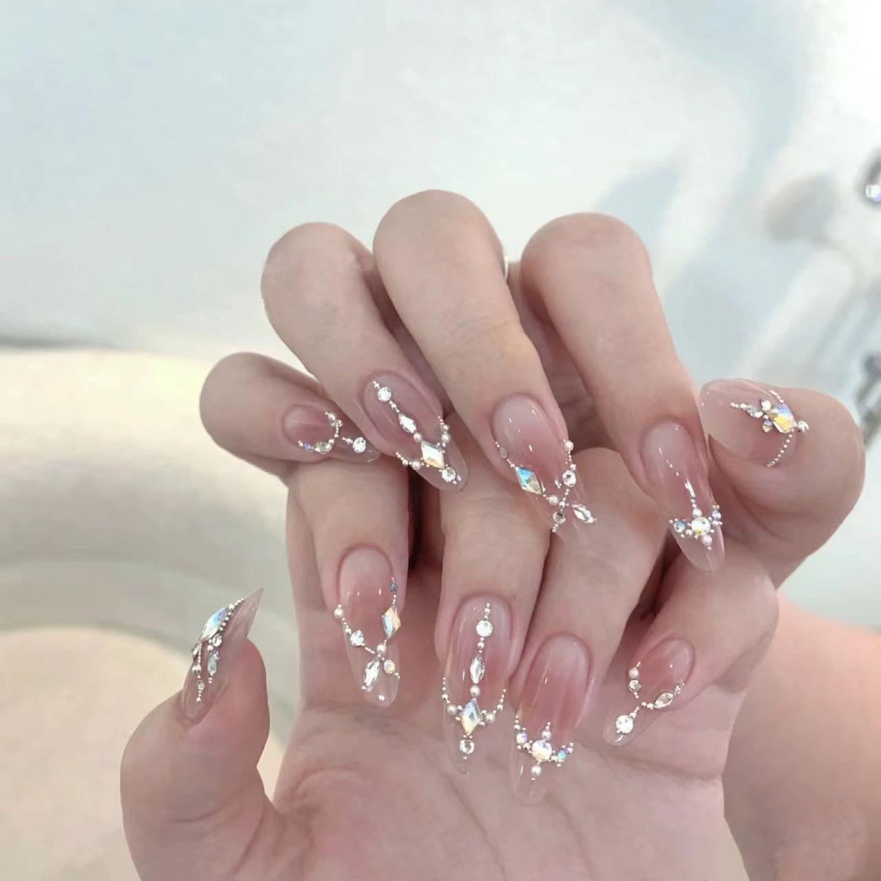 Bohemia Rhinestone French Press On Nails