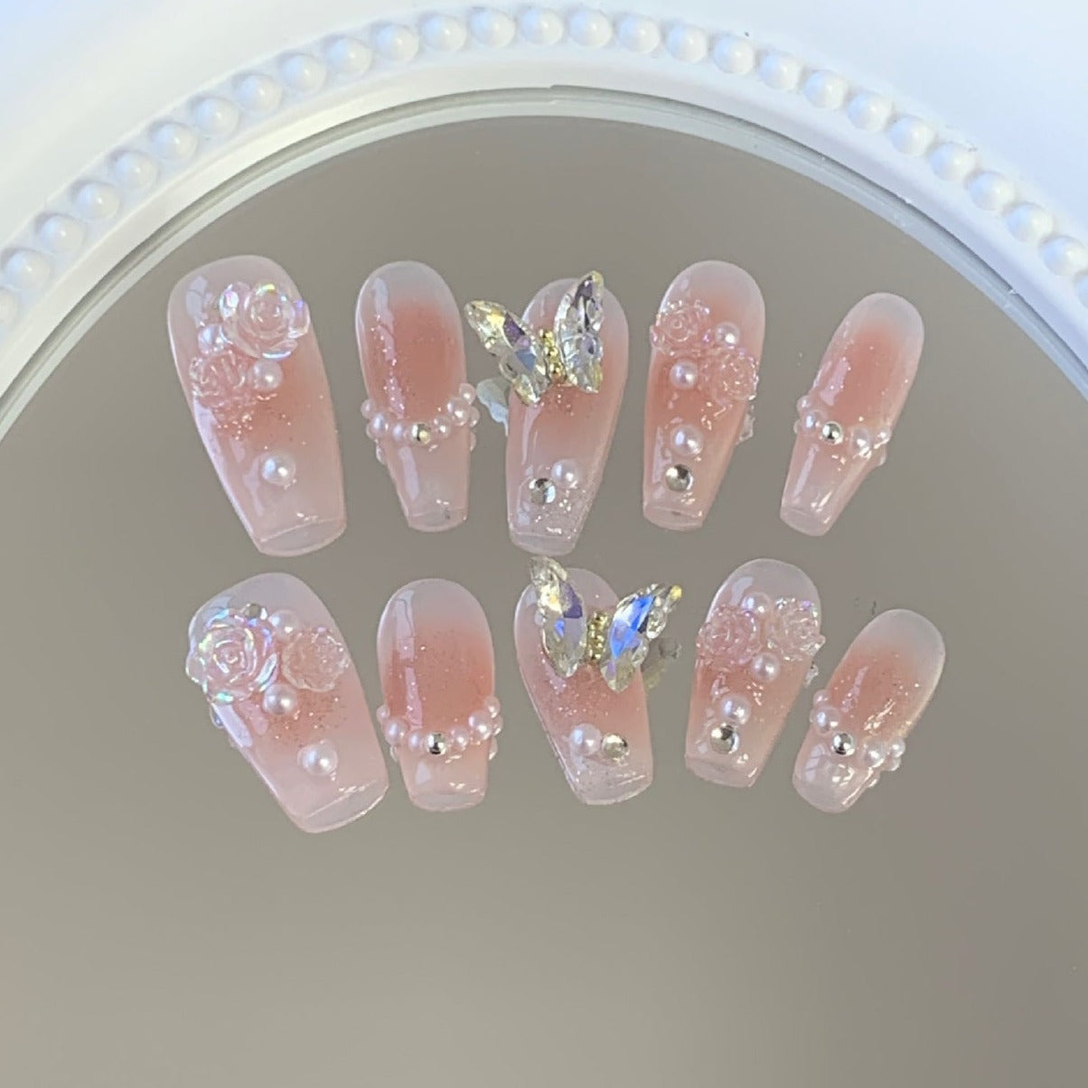 Elegant Pink Butterfly Press On Nails