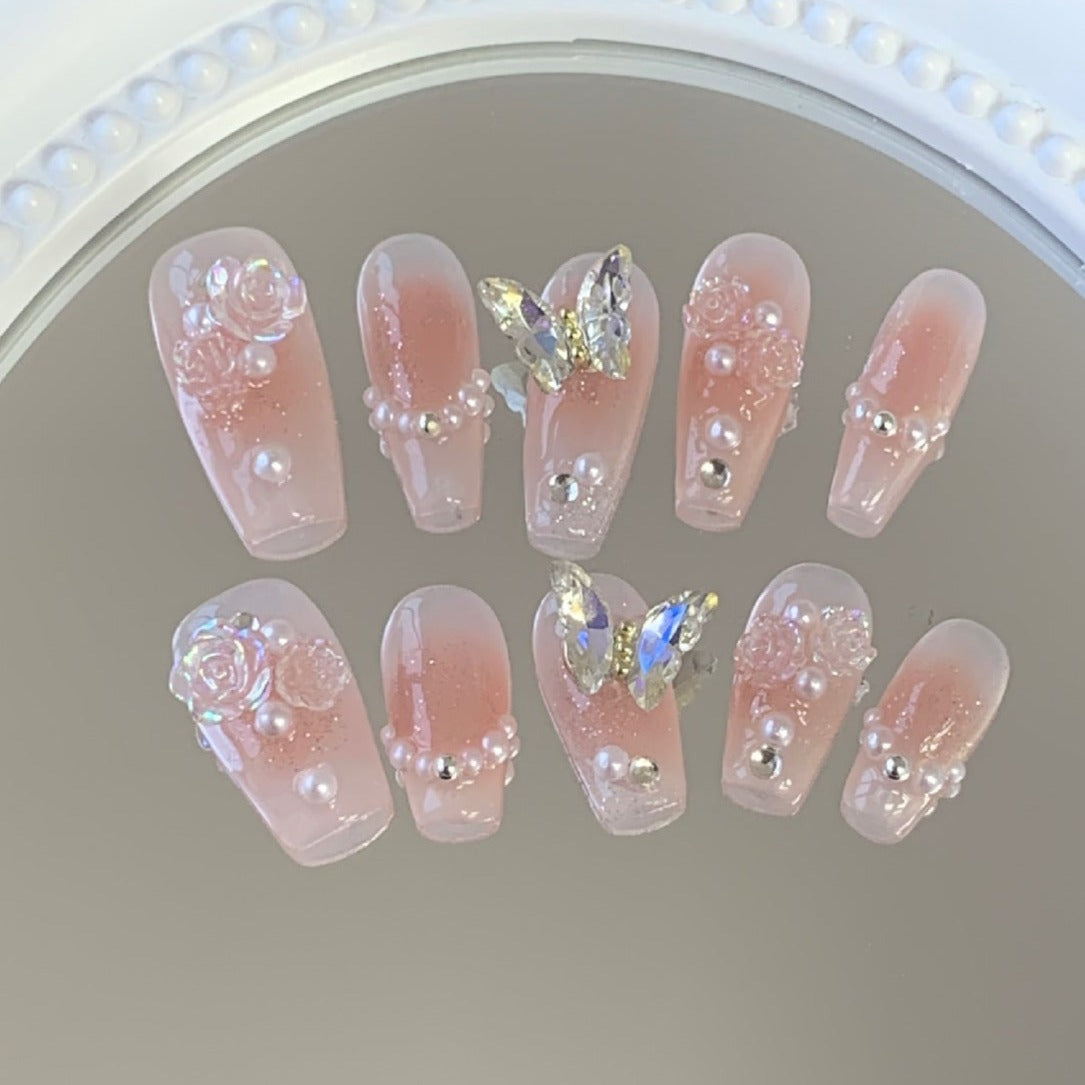 Elegant Pink Butterfly Press On Nails