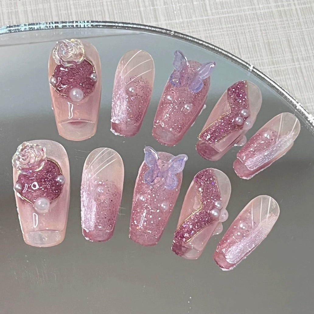 Purple Gradient Butterfly Press On Nails