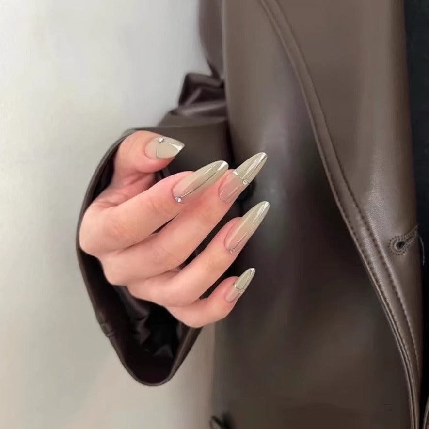 Minimalist Almond Lines Grey Press On Nails